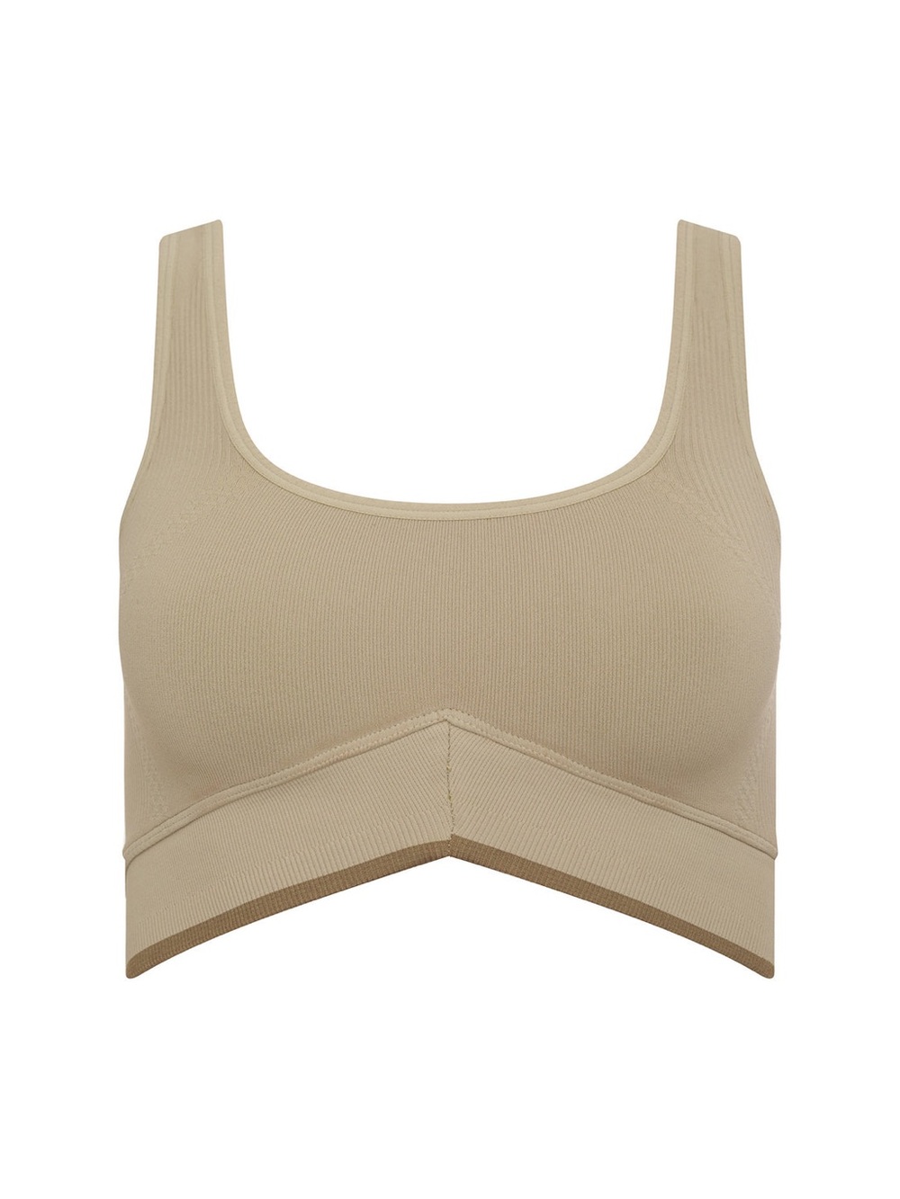 Seamless Scoop Neck Sports Bra in Beige